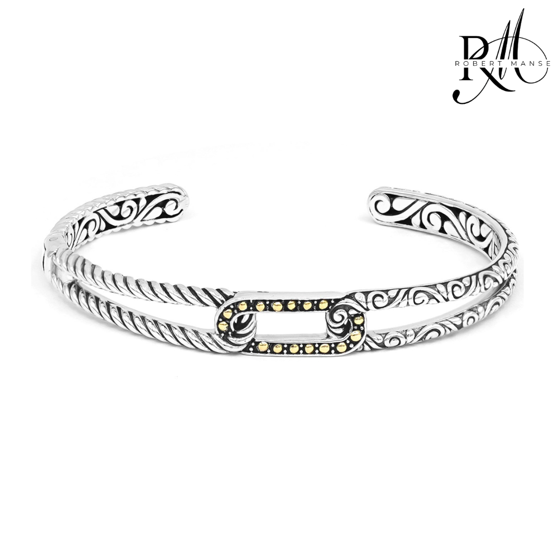 Bali RoManse Linked Two-Tone Hinged Cuff Bracelet