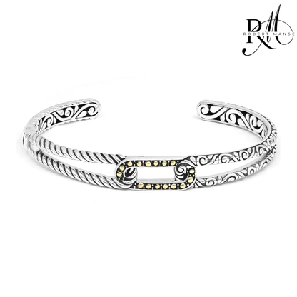 Bali RoManse Linked Two-Tone Hinged Cuff Bracelet