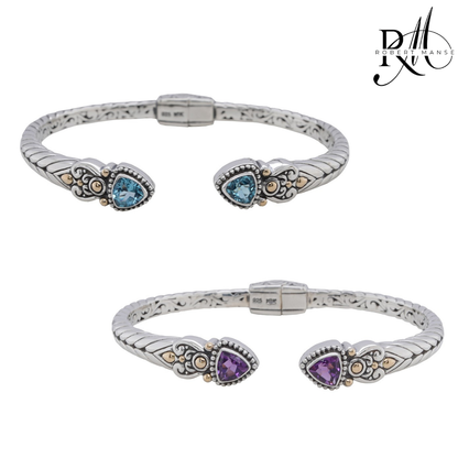 Bali RoManse Trillion Gemstone Sterling Silver Cuff Bracelet
