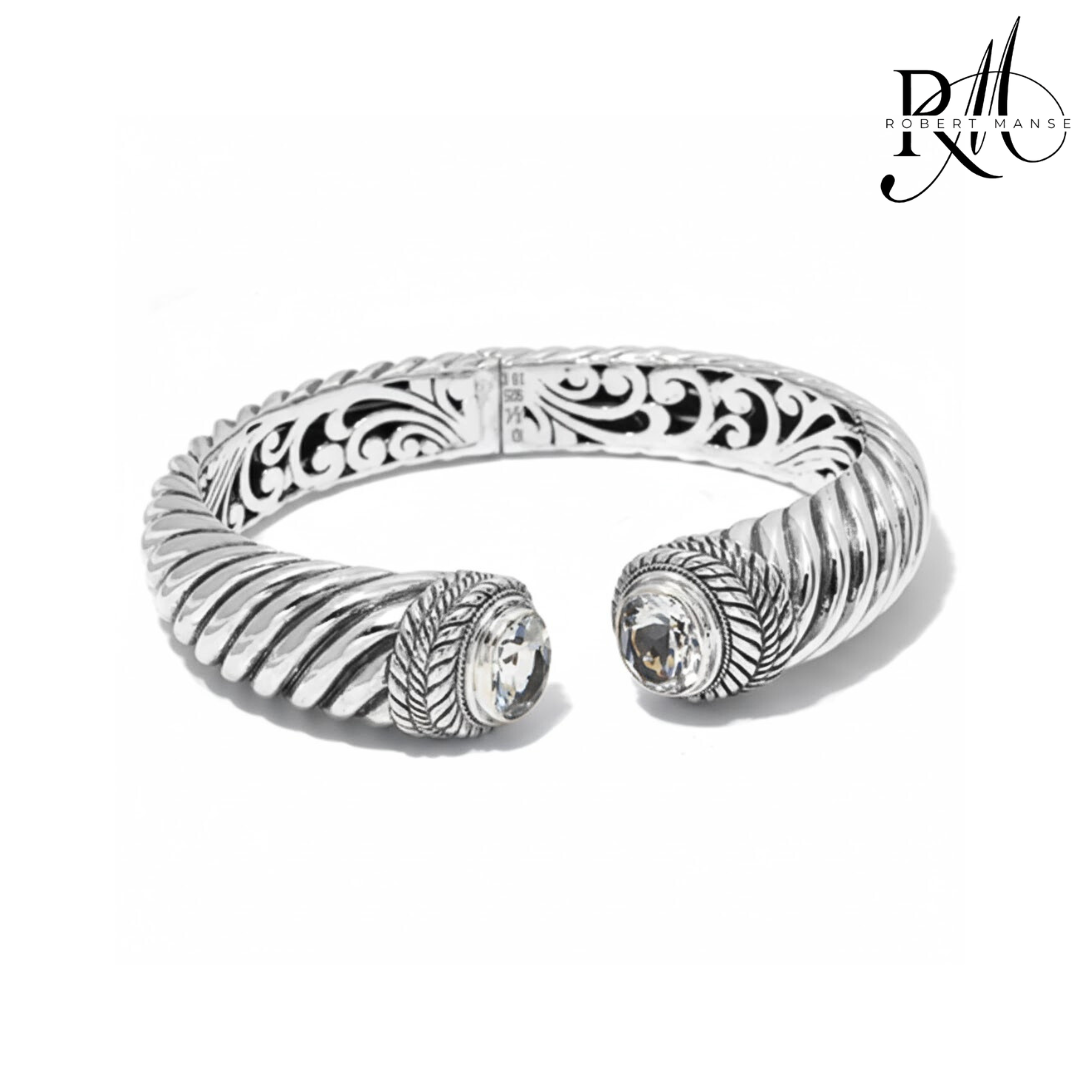 Bali RoManse Signature Gemstone & Twisted Cable Hinged Cuff Bracelet
