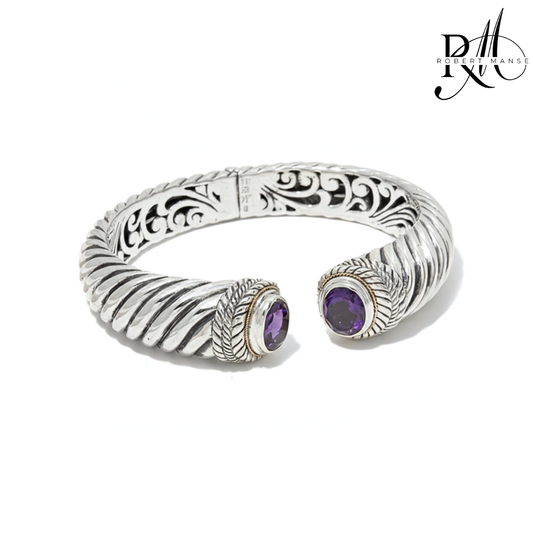 Bali RoManse Signature Gemstone & Twisted Cable Hinged Cuff Bracelet