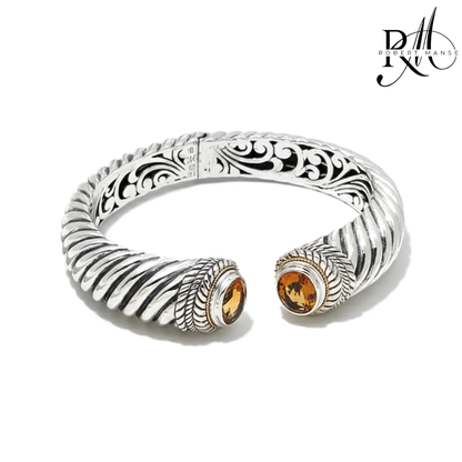 Bali RoManse Signature Gemstone & Twisted Cable Hinged Cuff Bracelet