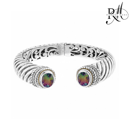 Bali RoManse Signature Gemstone & Twisted Cable Hinged Cuff Bracelet