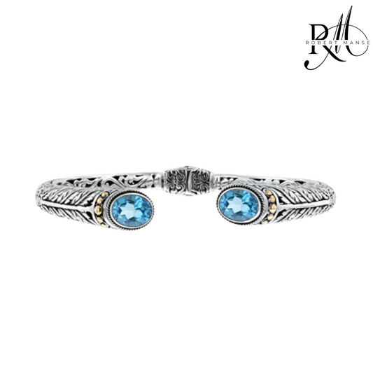 Bali RoManse Swiss Blue Topaz Sterling Silver Cuff Bracelet with 18K Gold Accents
