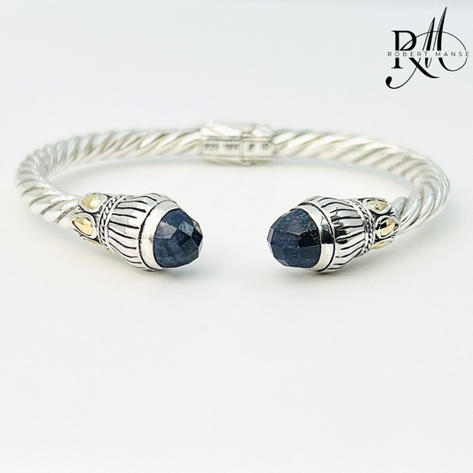 Bali RoManse Briolette Sapphire Sterling Silver Hinged Cuff Bracelet