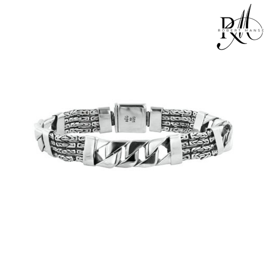 BroManse Chain Link & Byzantine Sterling Silver Bracelet