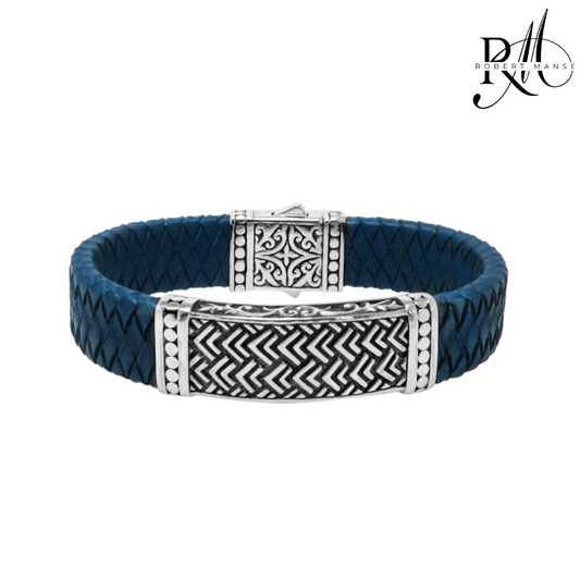 BroManse Chevron Leather & Sterling Silver Bracelet