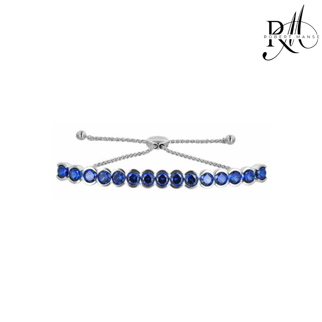 Gem RoManse Lab Sapphire Adjustable Sterling Silver Bracelet