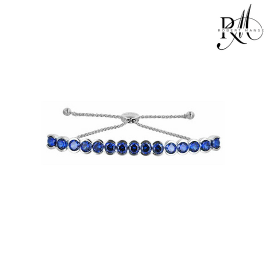 Gem RoManse Lab Sapphire Adjustable Sterling Silver Bracelet