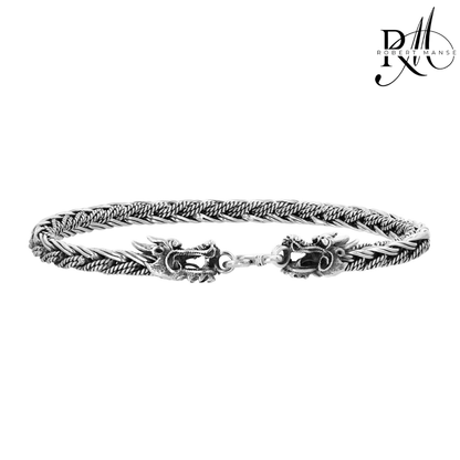 BroManse Double Dragon Head Sterling Silver Bracelet