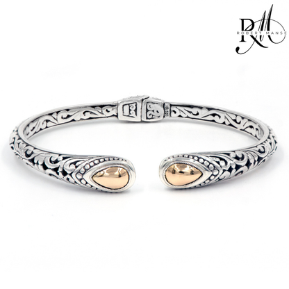 Bali RoManse 18K Gold Dome Sterling Silver Hinged Cuff Bracelet