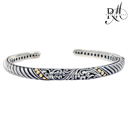 Bali RoManse Scrollwork Two-Tone Hinged Cuff Bracelet