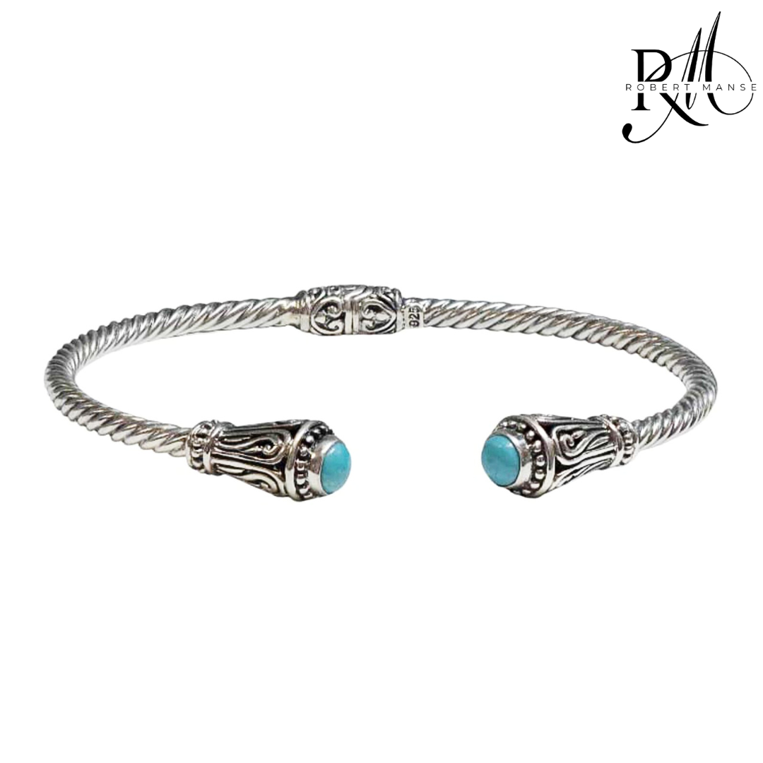 Bali RoManse Turquoise & Sterling Silver Hinged Cuff Bracelet