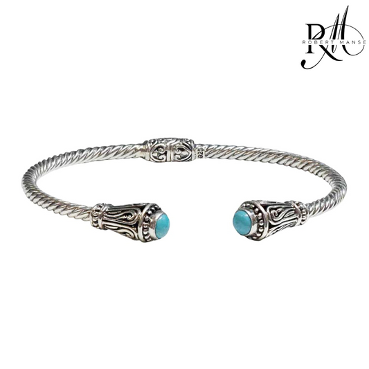 Bali RoManse Turquoise & Sterling Silver Hinged Cuff Bracelet