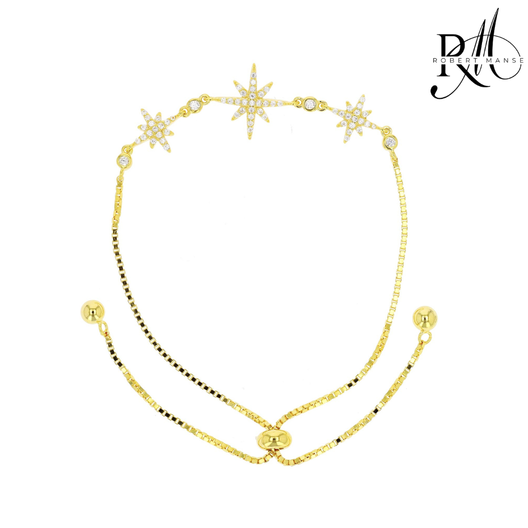 CZ RoManse Twinkling Stars Rhodium Plated Adjustable Bracelet