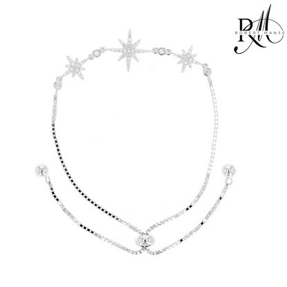 CZ RoManse Twinkling Stars Rhodium Plated Adjustable Bracelet