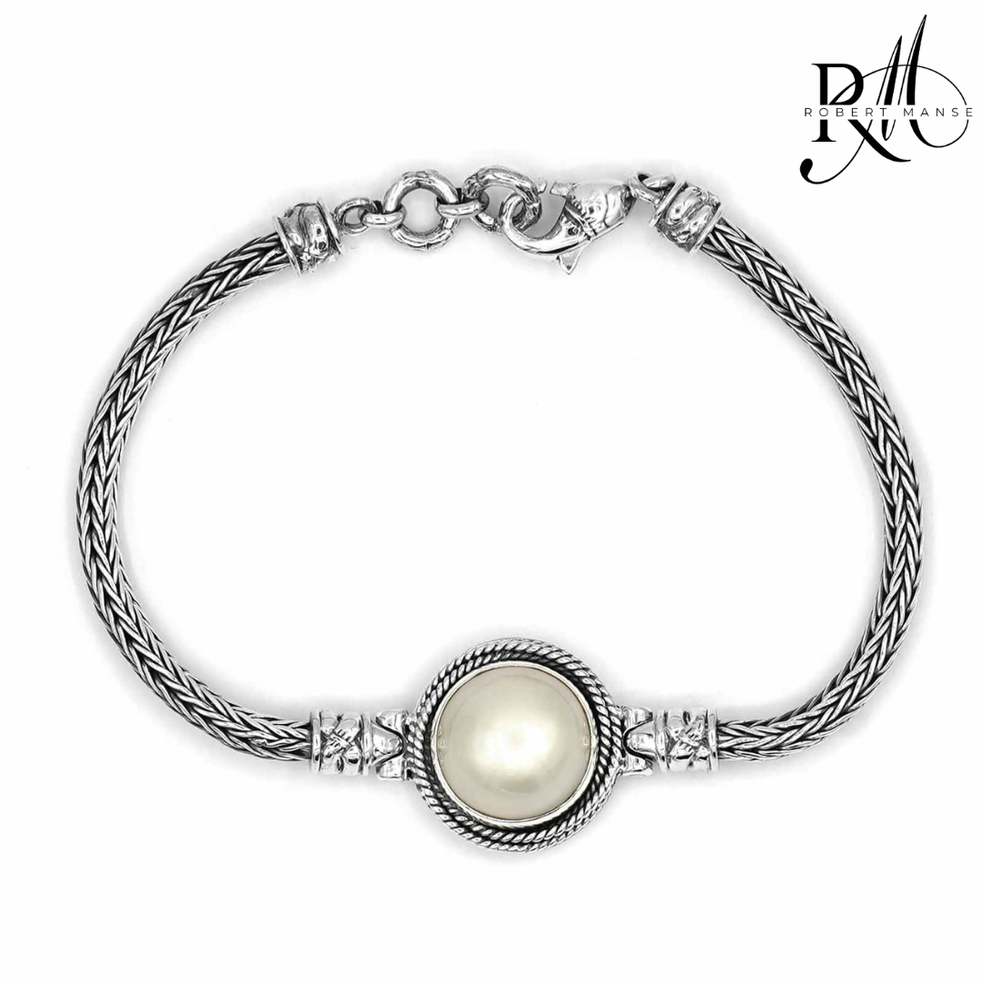 Bali RoManse Mabe Pearl Tulanga Naga Sterling Silver Bracelet