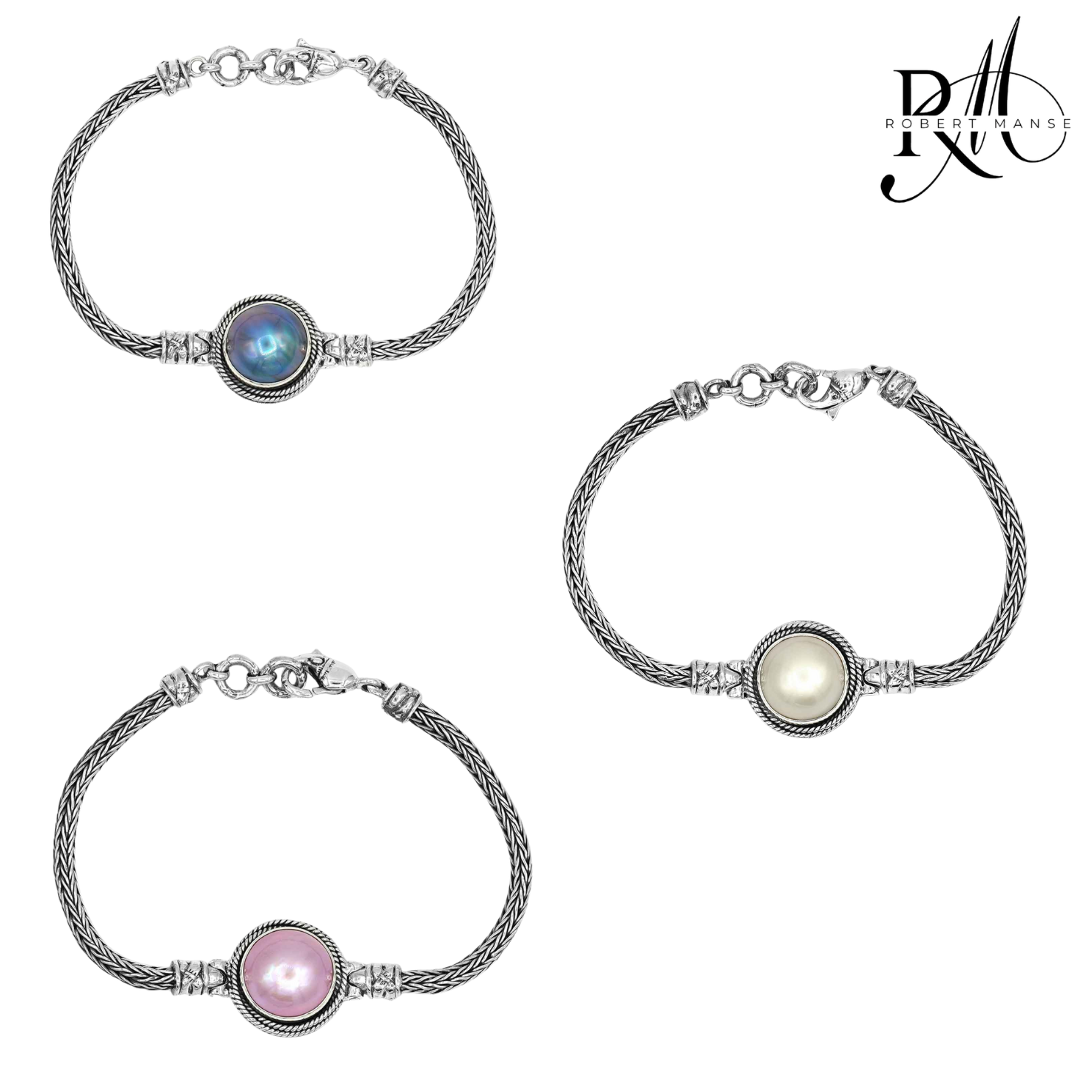 Bali RoManse Mabe Pearl Tulanga Naga Sterling Silver Bracelet