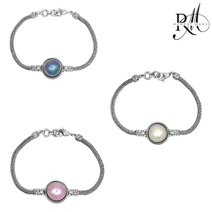 Bali RoManse Mabe Pearl Tulanga Naga Sterling Silver Bracelet