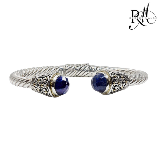 Bali RoManse Sapphire & Scrollwork Sterling Silver Hinged Cuff Bracelet
