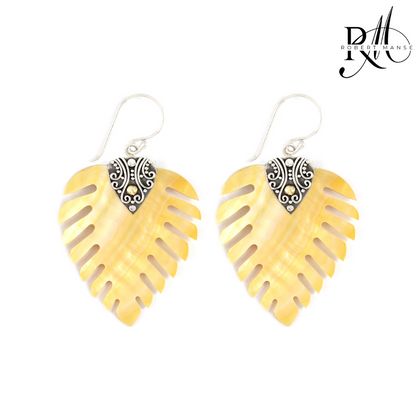 Bali RoManse Mother of Pearl Monstera Leaf Sterling Silver Earrings