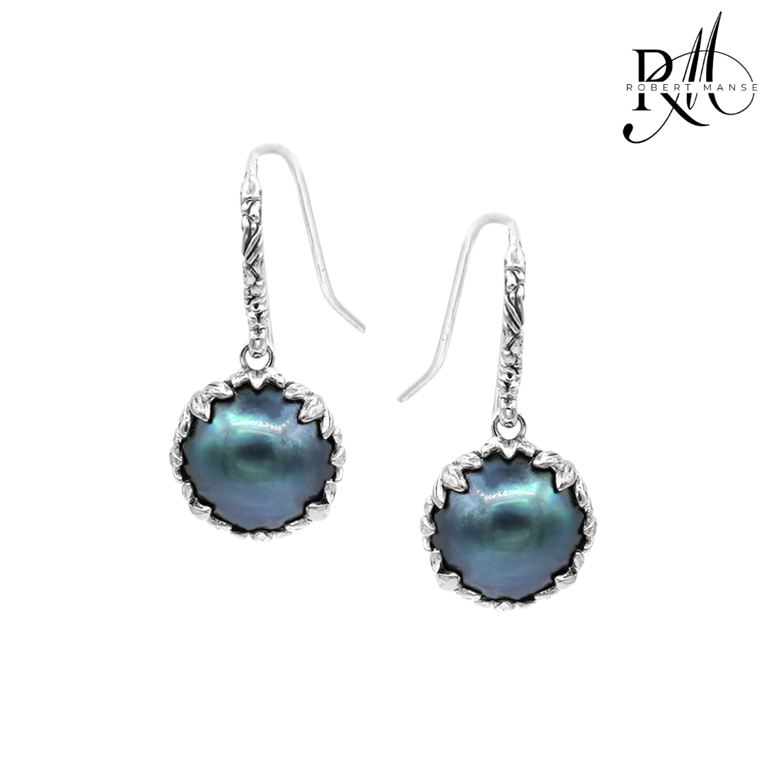 Bali RoManse Mabe Pearl Floral Vine Sterling Silver Drop Earrings