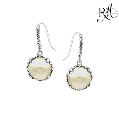 Bali RoManse Mabe Pearl Floral Vine Sterling Silver Drop Earrings