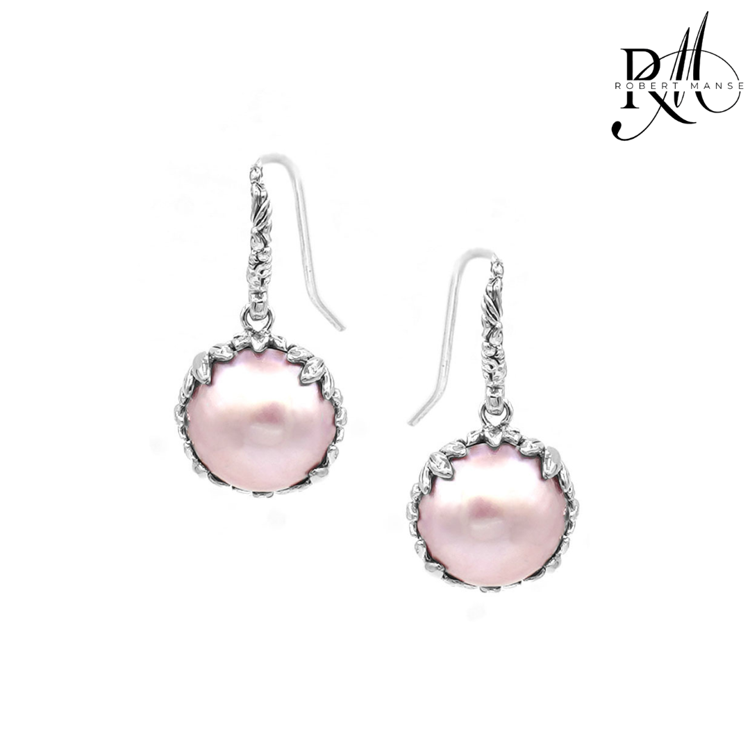 Bali RoManse Mabe Pearl Floral Vine Sterling Silver Drop Earrings