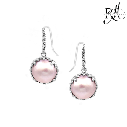 Bali RoManse Mabe Pearl Floral Vine Sterling Silver Drop Earrings