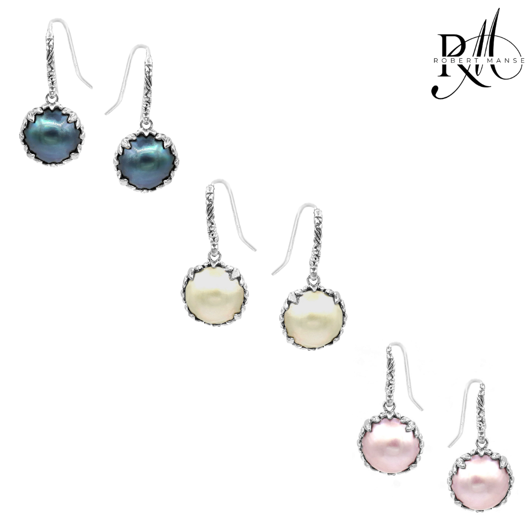 Bali RoManse Mabe Pearl Floral Vine Sterling Silver Drop Earrings