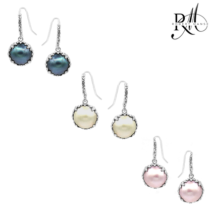 Bali RoManse Mabe Pearl Floral Vine Sterling Silver Drop Earrings