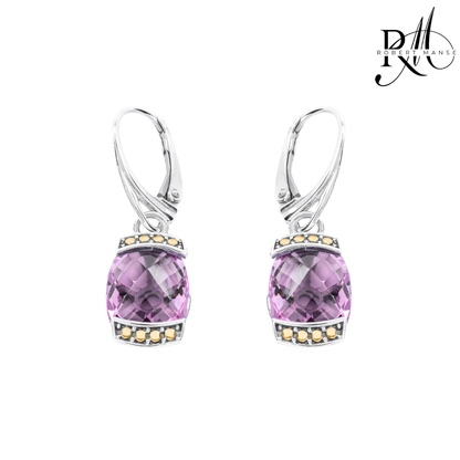 Bali RoManse Pink Amethyst Two-Tone Leverback Earrings