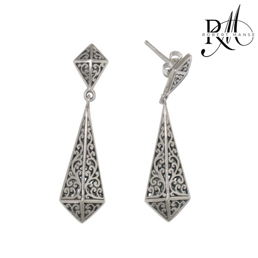 Bali RoManse Filigree Drop Sterling Silver Stud Earrings