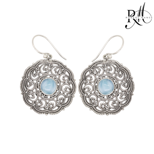 Bali RoManse Sterling Silver Medallion Earrings with Larimar