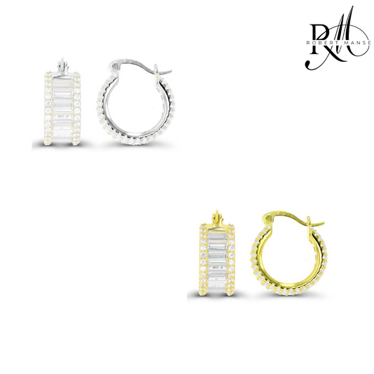 CZ RoManse Baguette & Pavè Small Hoop Earrings