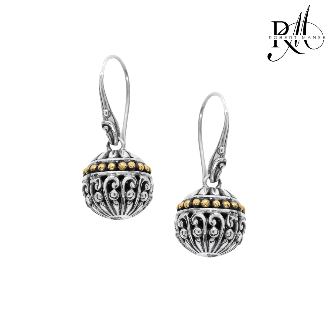 Bali RoManse Beaded Scrollwork Orb Sterling Silver & 18K Gold Earrings