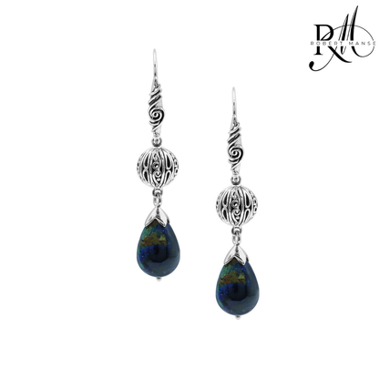 Gem RoManse Azurite Malachite Sterling Silver Drop Earrings