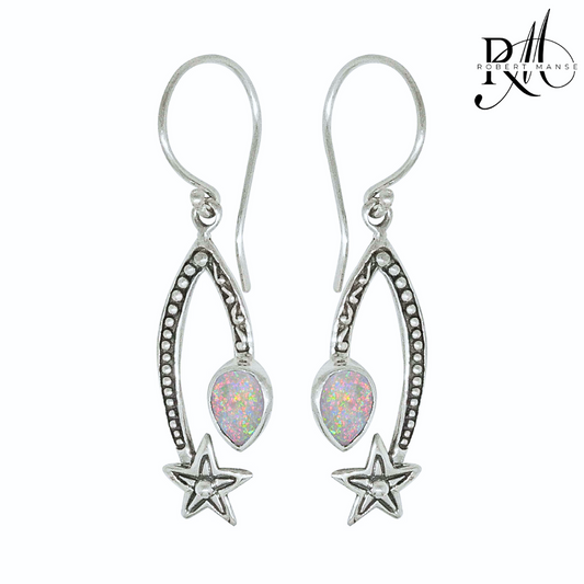 Bali RoManse Falling Star Created Opal Sterling Silver Dangle Earrings