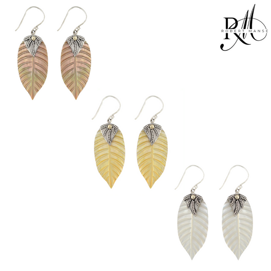 Bali RoManse Hand Carved Leaf Dangle Sterling Silver Earrings