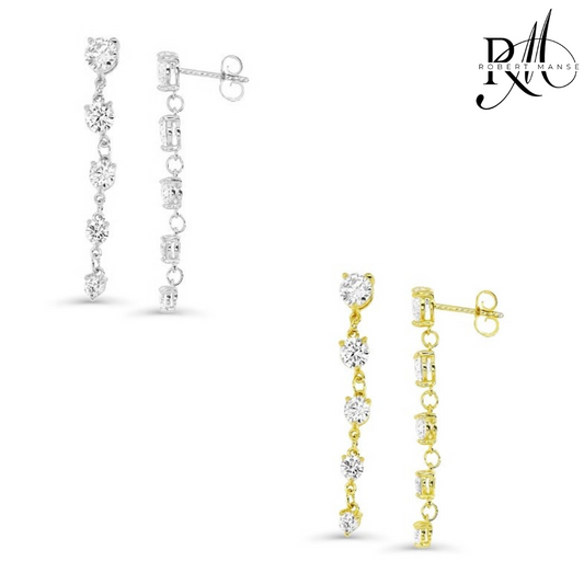 CZ RoManse 5-Stone Drop Sterling Silver Earrings
