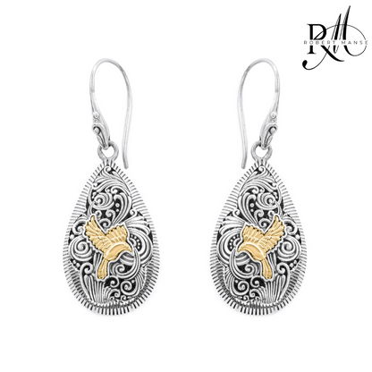 Bali RoManse 18k Gold Flying Bird & Sterling Silver Dangle Earrings