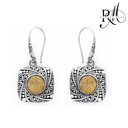 Bali RoManse Scrollwork & Dot Detail Square Two-Tone Earrings