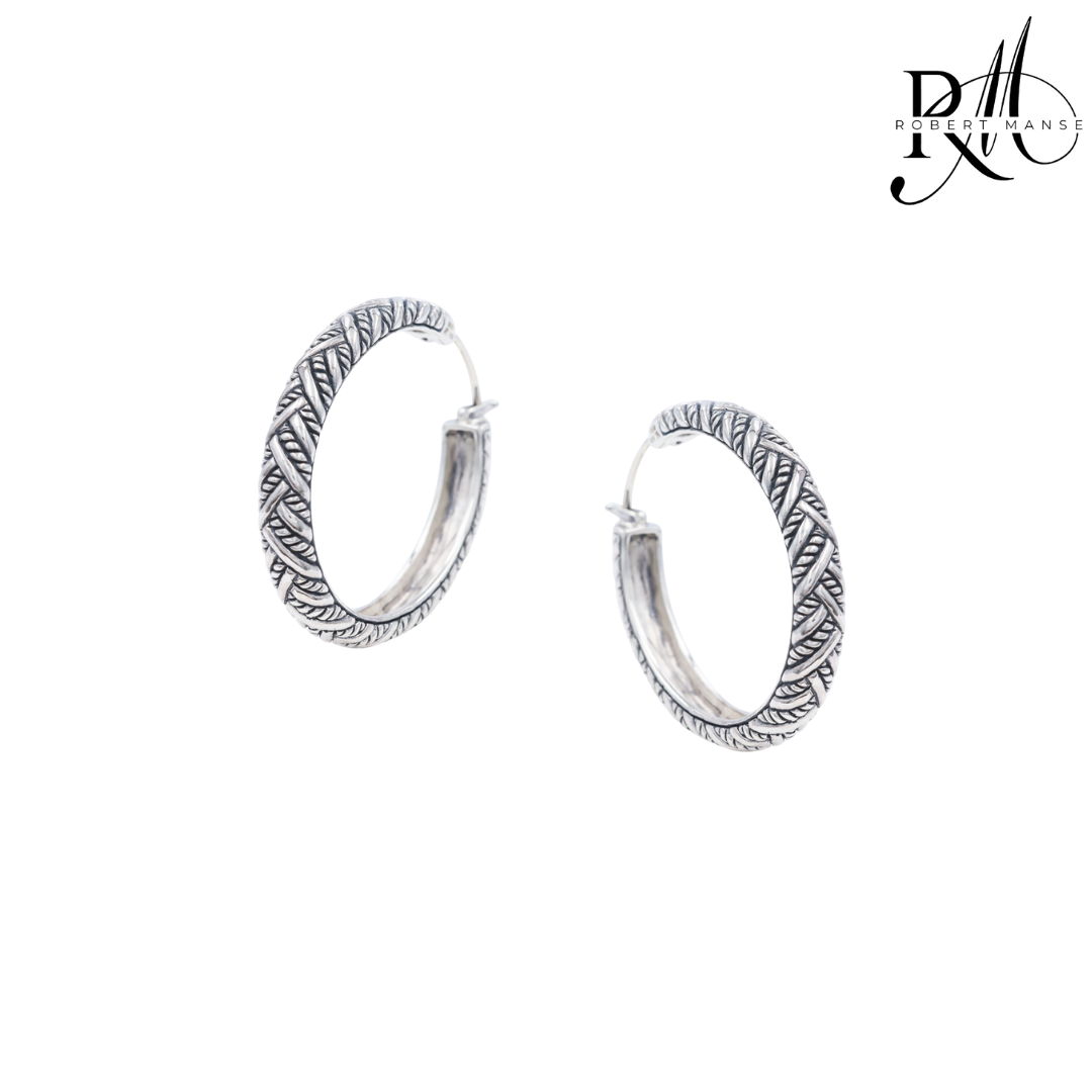 Bali RoManse Braided Sterling Silver Oval Hoop Earrings