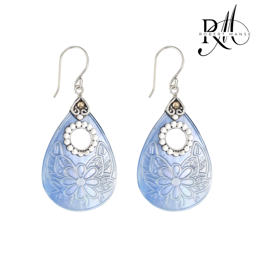 Bali RoManse Open Mother of Pearl Sterling Silver Earrings with 18K Gold Accents