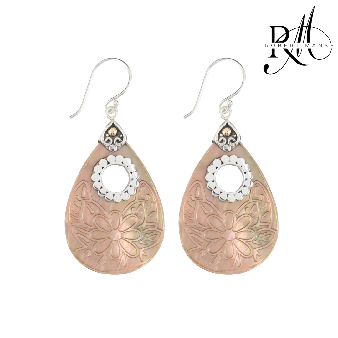Bali RoManse Open Mother of Pearl Sterling Silver Earrings with 18K Gold Accents