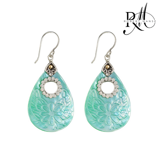 Bali RoManse Open Mother of Pearl Sterling Silver Earrings with 18K Gold Accents
