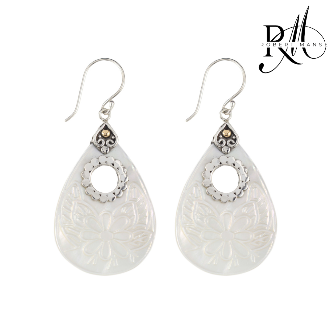 Bali RoManse Open Mother of Pearl Sterling Silver Earrings with 18K Gold Accents