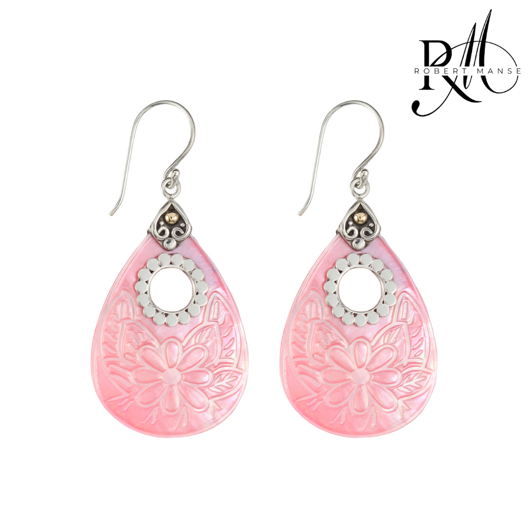 Bali RoManse Open Mother of Pearl Sterling Silver Earrings with 18K Gold Accents