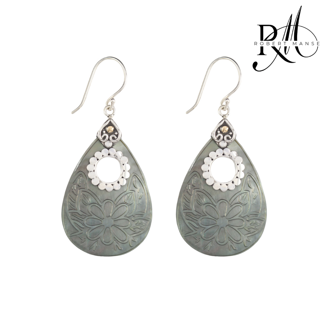 Bali RoManse Open Mother of Pearl Sterling Silver Earrings with 18K Gold Accents