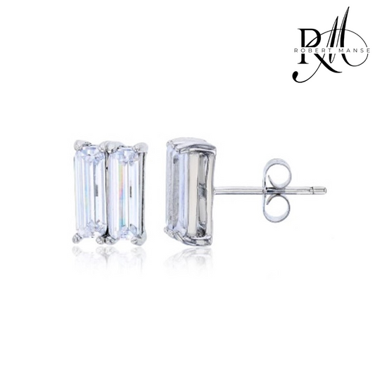 CZ RoManse Double Baguette Stud Earrings